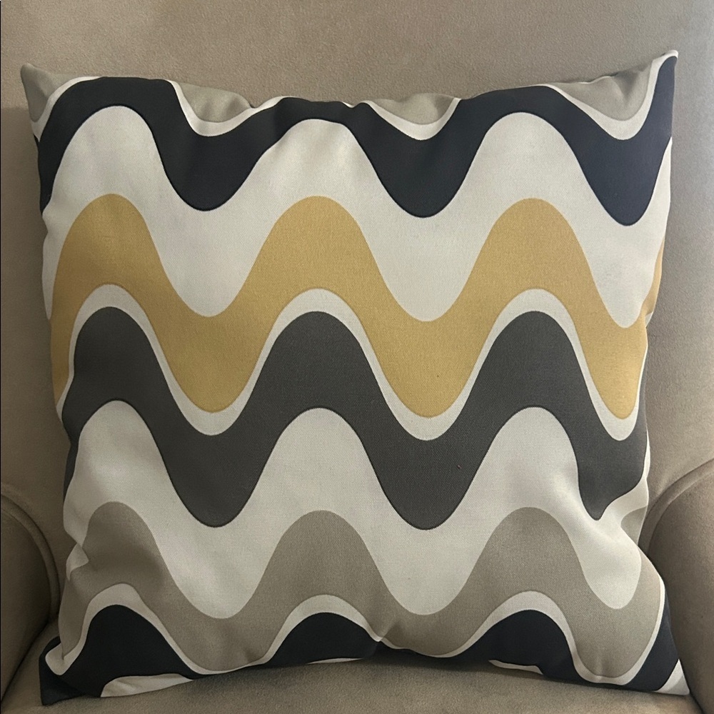 Wave Pattern Throw Pillow - Black, Gold, Gray, and White